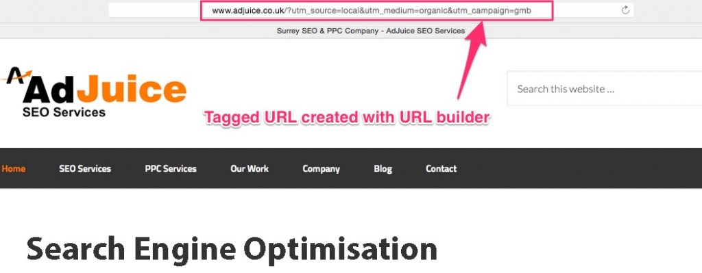 Tagged URL in browser address bar