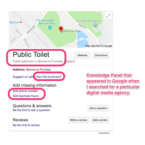 Knowledge Panel appeared in Google when I searched for a particular digital media agency